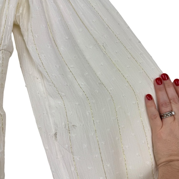 L*SPACE Cassidy Dress Anthropologie White Ruffle Long Sleeve Gold Medium Viscose - Picture 12 of 16
